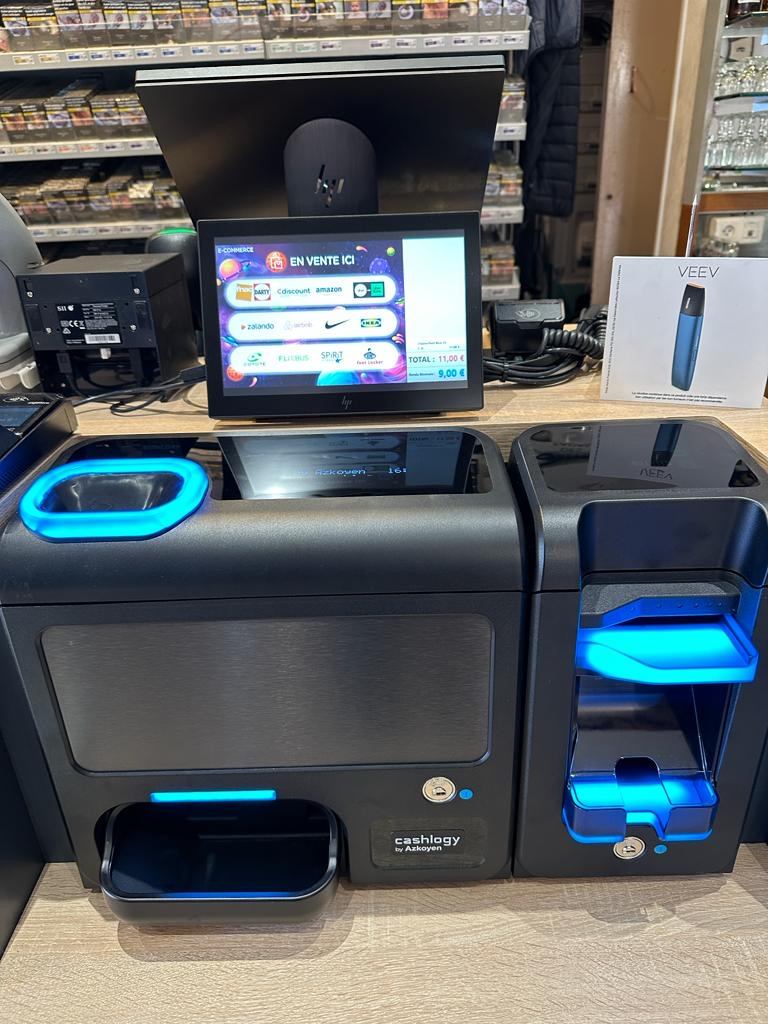 Installation monnayeur automatique Cashlogy – vue détaillée du comptoir